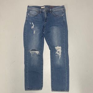 Pilcro Women's Blue Distressed Straight Jeans